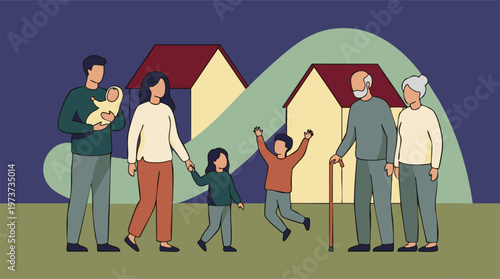 Multi-Generational Family Portrait with Grandparents, Parents, and Children