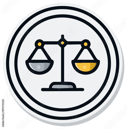 Symbol of justice and balance with scales icon in a circle