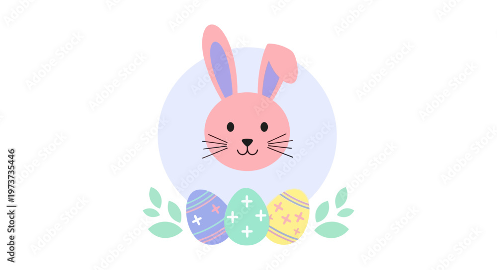 Obraz premium Easter bunny with colorful eggs and greenery illustration isolated on transparent background, isolated on white background, Vector