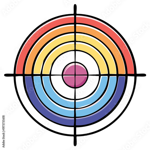 Colorful Archery Target with Rainbow Stripes and Center Bullseye