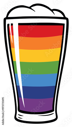 Colorful rainbow layered drink in a pint glass, illustration