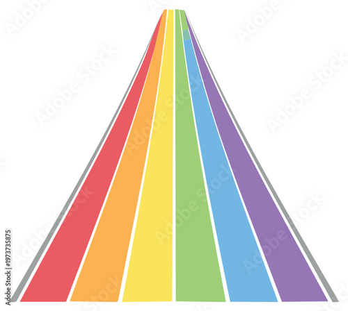 Vibrant rainbow spectrum converging lines creating an abstract perspective path leading forward