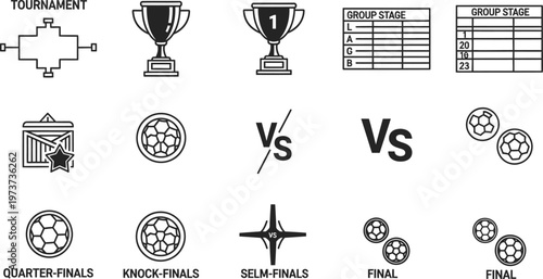 Tournament Bracket Icons, Football Championship Ranking and Sport Match Vector