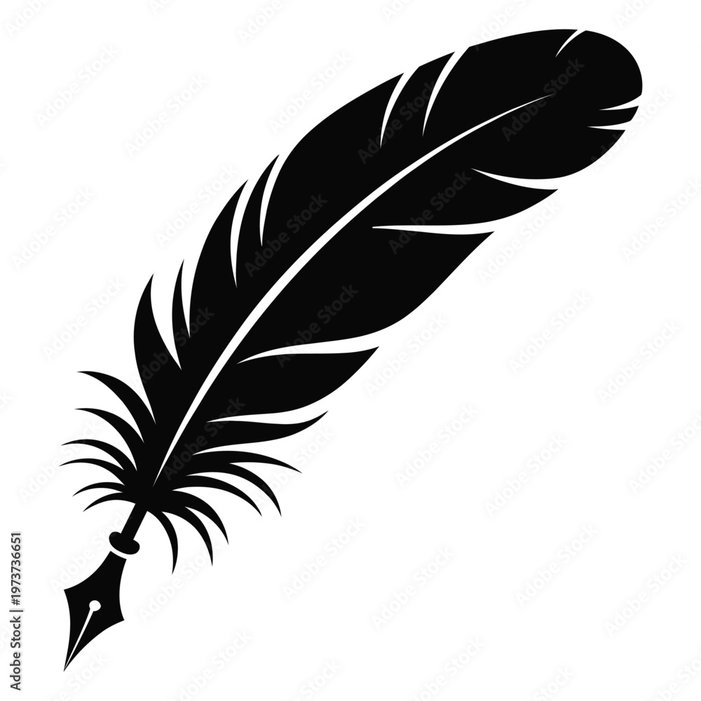 Fototapeta premium A striking black feather depicted as a bold minimalist graphic design silhouette high quality