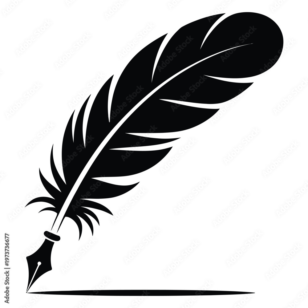 Fototapeta premium A striking black silhouette of a classic quill and inkwell evoking writing and artistry silhouette