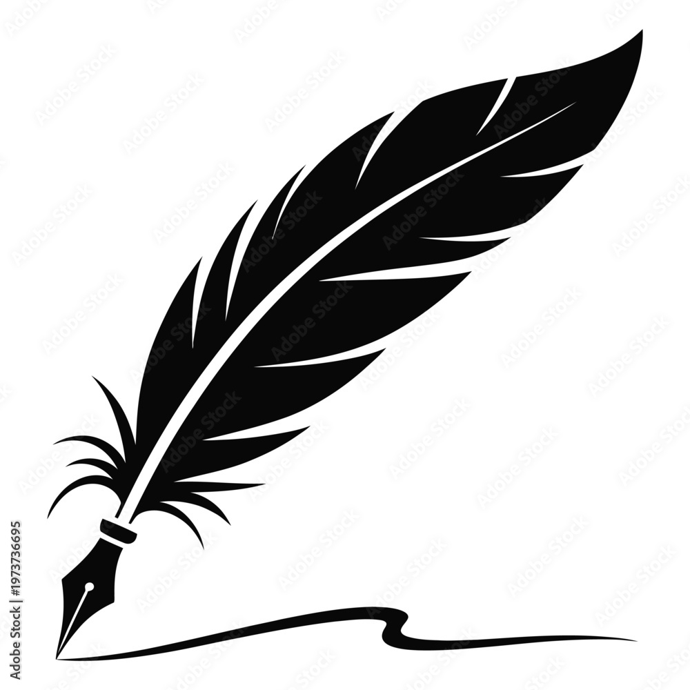 Obraz premium A striking black feather and vintage writing quill depicted in a dark elegant silhouette
