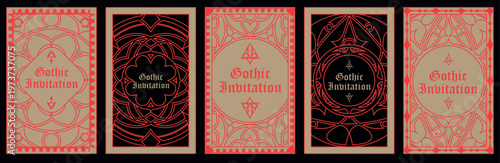 Gothic style invitation with ancient vintage elements. Sacred geometry border and frame. Vector illustration. EPS 10