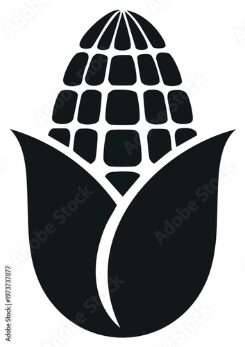 Corn Cob Silhouette Illustration: Sweetcorn Graphic Icon in Vector Style