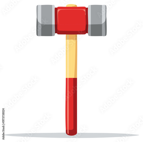 Cartoon mallet with red handle and gray rubber striking heads used for metalworking