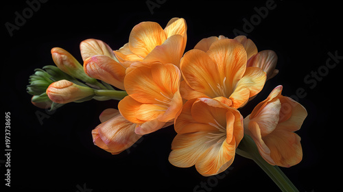 Wilting orange freesia flower time-lapse with transparent alpha matte
