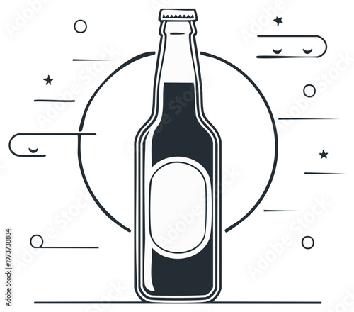 Illustrated bottle of beer with decorative elements vector graphic