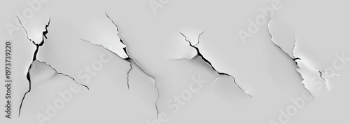 Crack of paint or paper on gray background