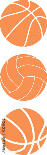 Ball icon set. Linear, silhouette, flat. Set of Orange and Orange sports ball icons. Set of monochrome soccer balls. Football or soccer related. Collection symbol of football, Orange sports balls set