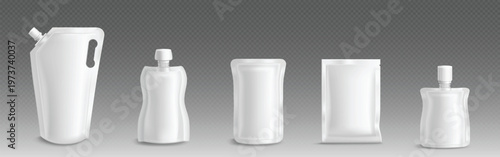 Blank plastic doypacks, white pouches