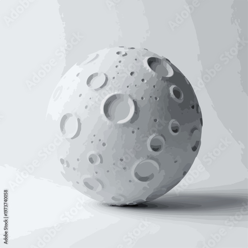Minimalist moon vector illustration with craters, white lunar sphere on gray background, celestial body icon for space exploration and science