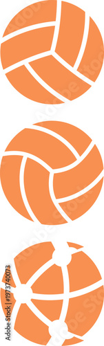 Ball icon set. Linear, silhouette, flat. Set of Orange and Orange sports ball icons. Set of monochrome soccer balls. Football or soccer related. Collection symbol of football, Orange sports balls set