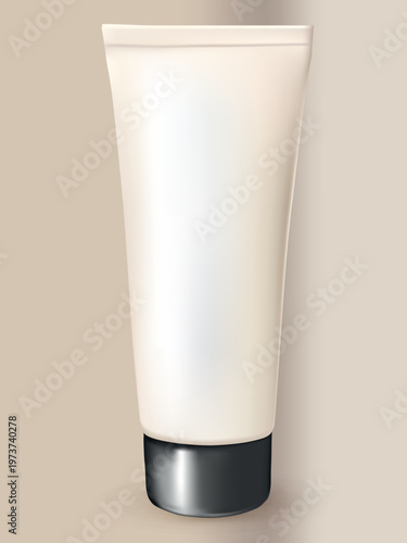 Creamy Cosmetic Tube Mockup with Black Cap  Realistic Blank Plastic Container for Cream, Lotion, Gel, or Sunscreen - Isolated Beauty and Skincare Packaging