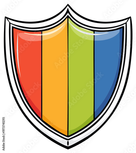 Free Download Vivid Shield Emblem with Red, Yellow, Green, and Blue Color Banding - GFXLoad