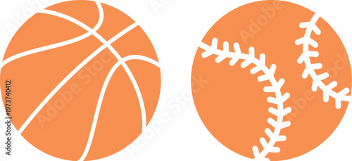 Ball icon set. Linear, silhouette, flat. Set of Orange and Orange sports ball icons. Set of monochrome soccer balls. Football or soccer related. Collection symbol of football, Orange sports balls set