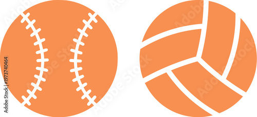 Ball icon set. Linear, silhouette, flat. Set of Orange and Orange sports ball icons. Set of monochrome soccer balls. Football or soccer related. Collection symbol of football, Orange sports balls set