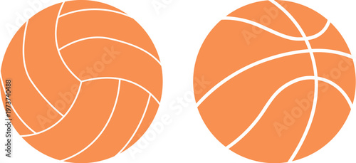 Ball icon set. Linear, silhouette, flat. Set of Orange and Orange sports ball icons. Set of monochrome soccer balls. Football or soccer related. Collection symbol of football, Orange sports balls set