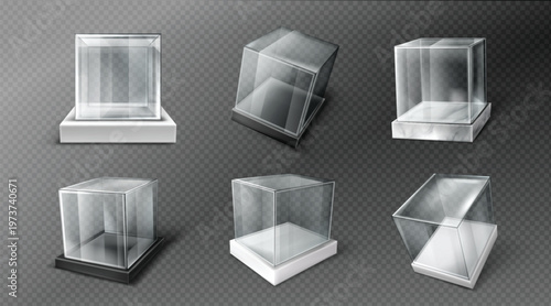 Glass cube boxes, clear acrylic showcases