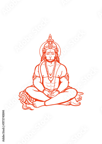 Line art illustration of Lord Hanuman