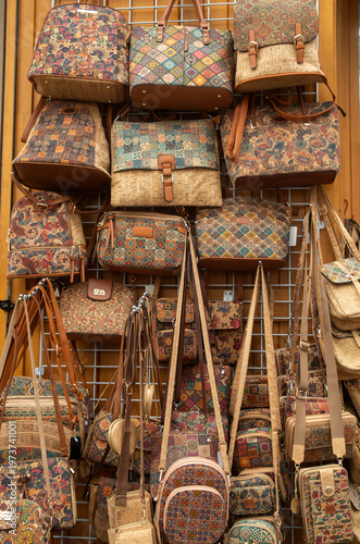 Handcrafted cork leather handbags with artistic painting floral and Azulejo elements
