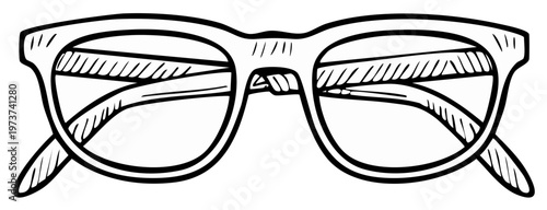 Eyeglasses Outline Illustration Vintage Style Simple Doodle Line Art Optical Lens Correction Eye Protection Accessory Clarity Aid