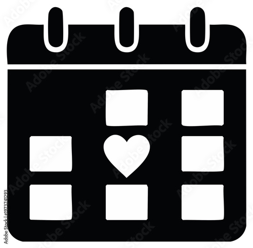 Minimalist calendar with heart symbol highlighting a significant romantic date or special event