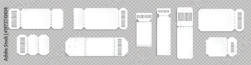Blank tickets mockup with barcode and dotted line