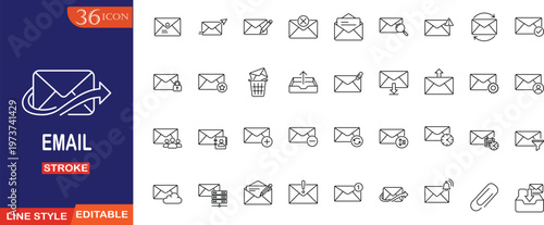 Email and Message Outline Icon Set for Communication Interface
