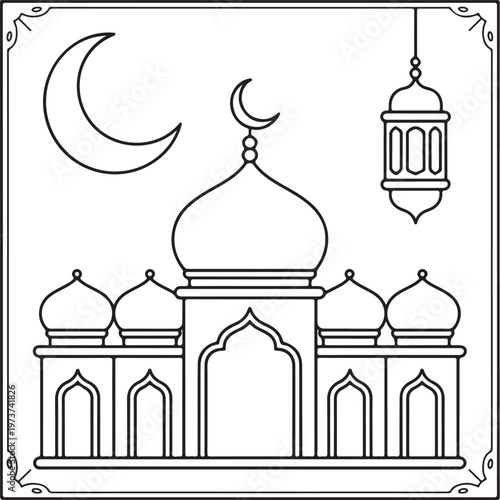 elegant islamic mosque architecture line art illustration for ramadan and eid decor