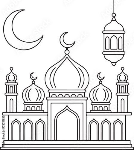 elegant islamic mosque architecture line art illustration for ramadan and eid decor