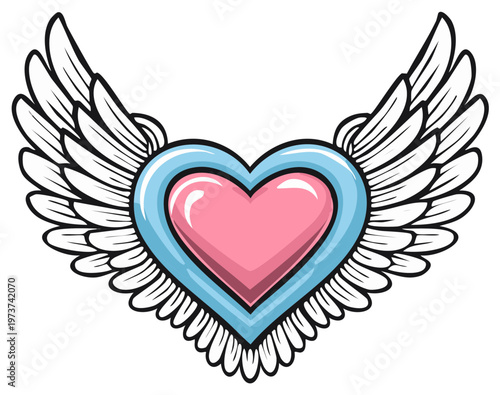 Heart with Angel Wings Illustration Romantic Love Concept Design