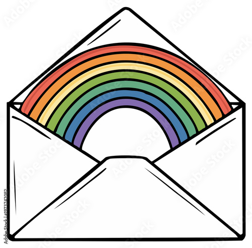 Rainbow arch emerging from an envelope illustration, concept of hope, love, and support