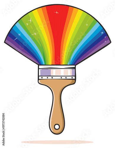 Paintbrush creating a vibrant rainbow arc with sparkling highlights