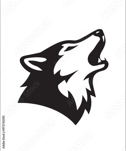 Graphic illustration of a wolf's head howling with jagged lines define the fur