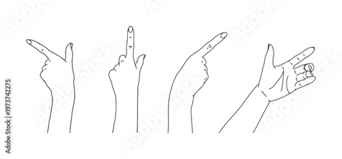 Line of Four Different Hand Gestures