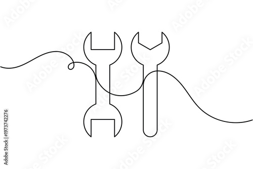 Two different wrench sign icon continuous one line drawing minimal workshop tools symbol outline vector illustration