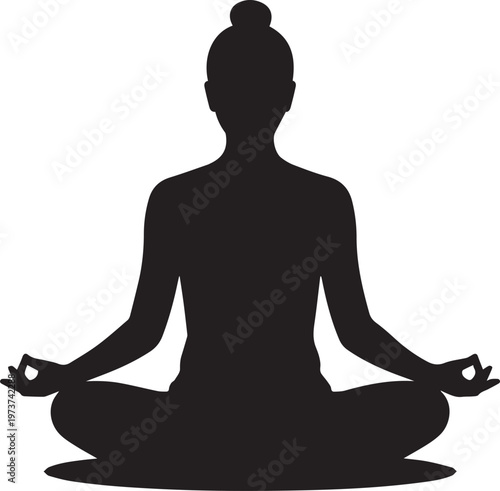 Black silhouette of person sitting crosslegged with hands on knees meditation pose de