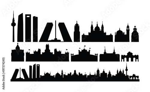 Madrid Skyline Silhouettes: Modern and Historic Architecture