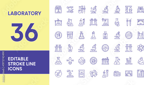 36 editable laboratory icons motion graphics loop 4k footage
