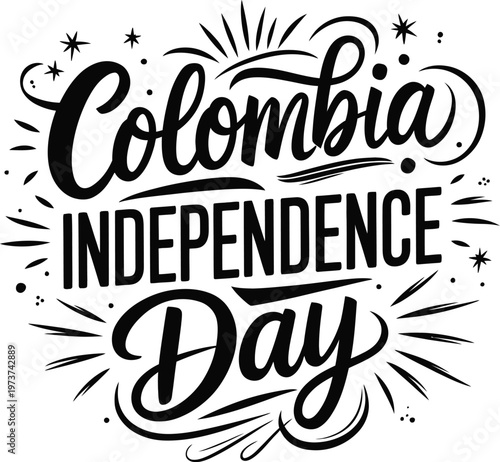 Colombia Independence Day Hand Drawn Lettering Typography Vector Illustration