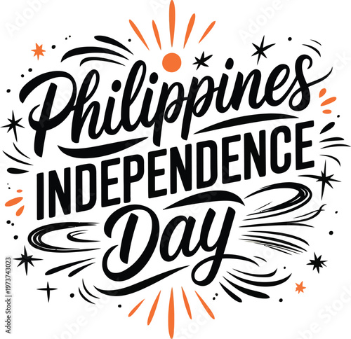 Philippines Independence Day Hand Drawn Lettering Typography Vector