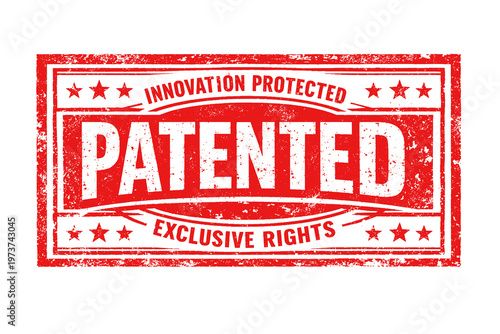 A red patented stamp on transparent background
