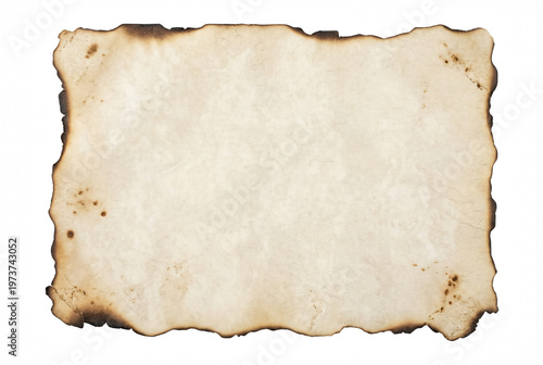 Aged singed parchment paper with charred edges
