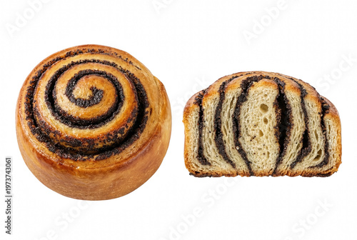 Sweet Spiral Poppy Seed Buns Whole and Sliced