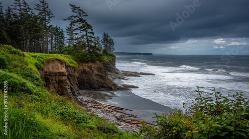 Dramatic Coastal Cliffs with Stormy Ocean Waves