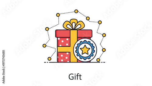 Loyalty reward points and gift box concept with a gear and star symbol for corporate customer appreciation programs.